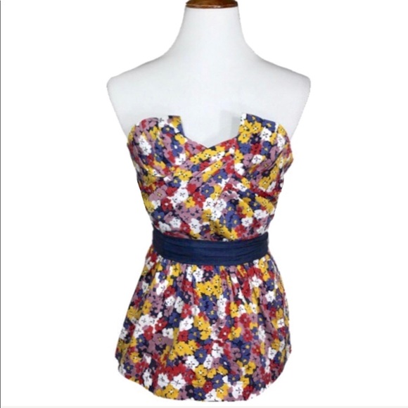Anthropologie Tops - SOLD-Anthropologie Pleated Strapless Floral Blouse